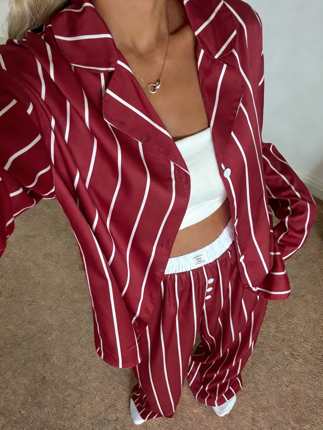 Soft Striped Satin Pajama Lounge Set