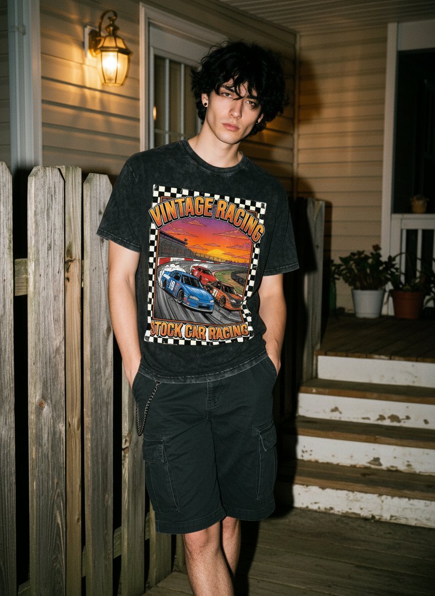 Vintage Washed Racing Graphic T-Shirt