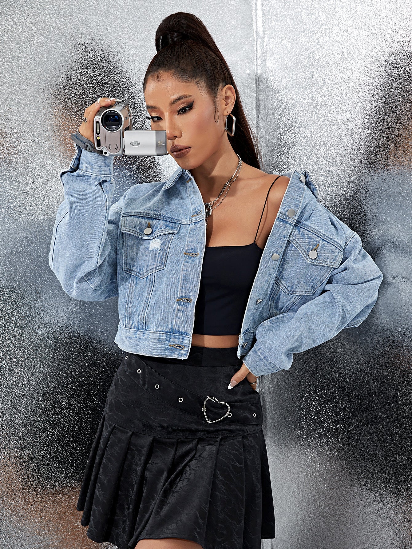 Distressed Cropped Light Wash Denim Jacket