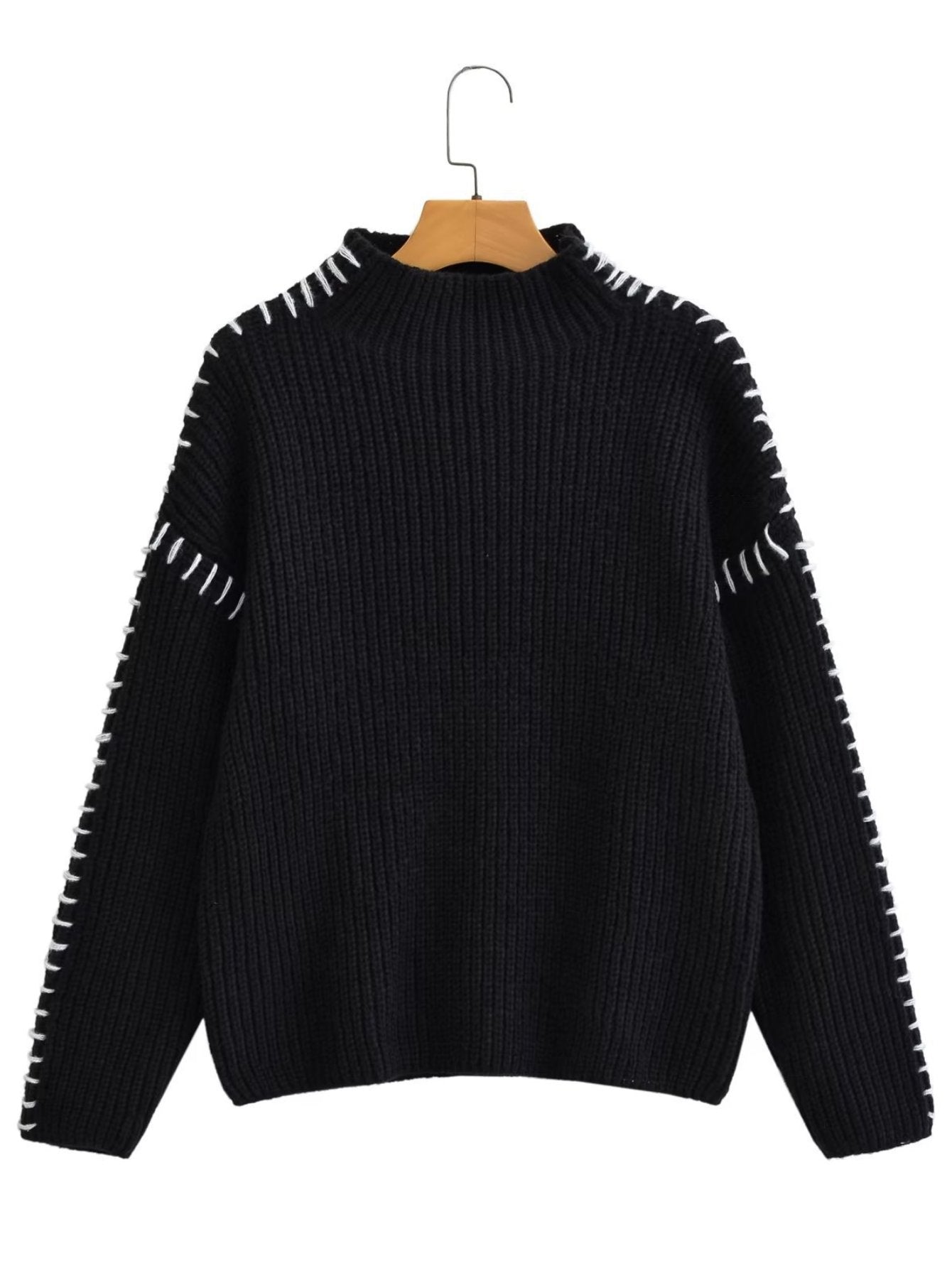 Contrast Stitch Mock Neck Sweater