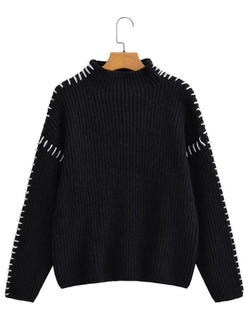 Contrast Stitch Mock Neck Sweater