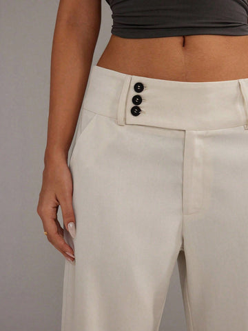 Button-Front Office-Chic Pants