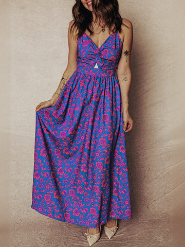 Floral Twist Front Cutout Maxi Dress