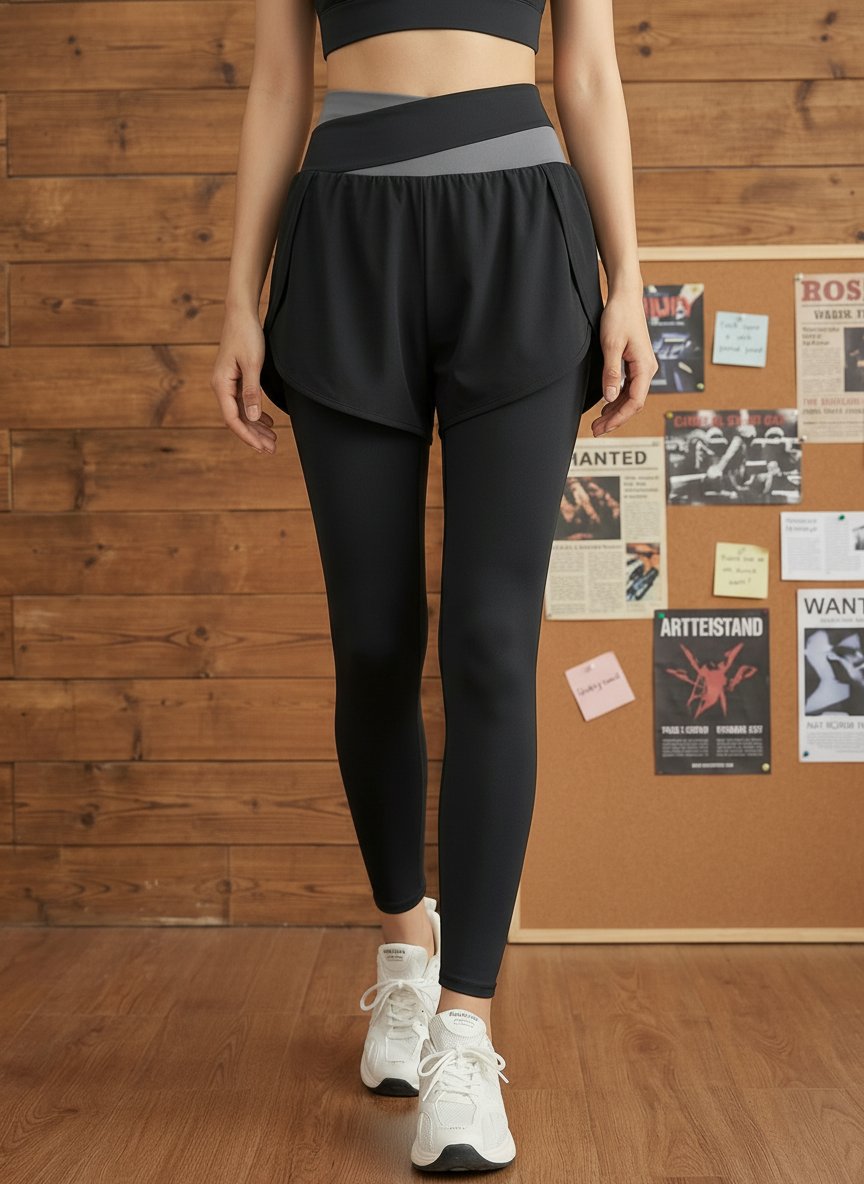 High-Waisted Shorts Overlay Athleisure Leggings-Multicolor