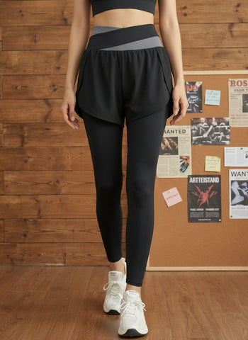 High-Waisted Shorts Overlay Athleisure Leggings-Multicolor