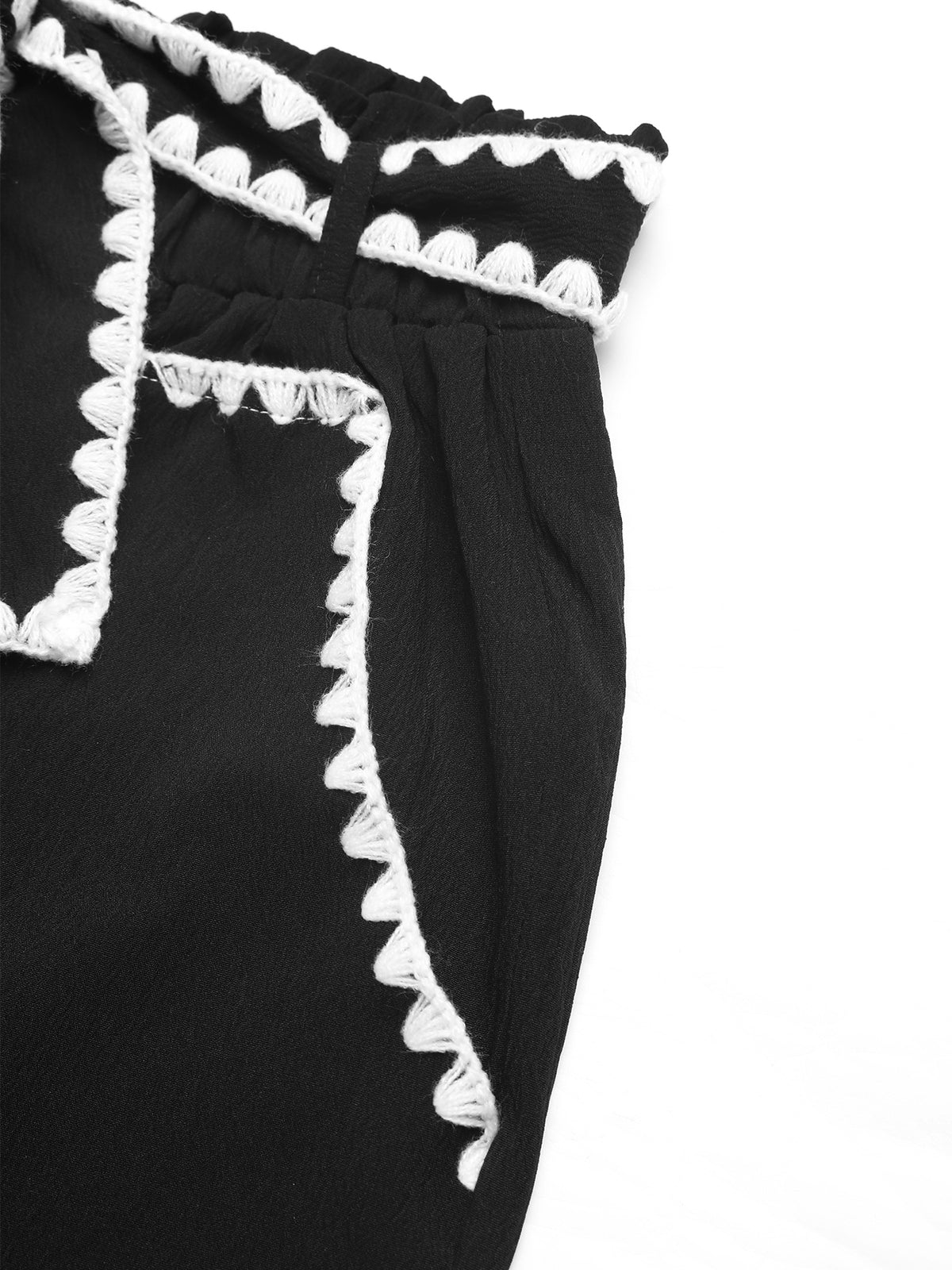 Bow-Belt Zigzag-Stitch Sweet Pants