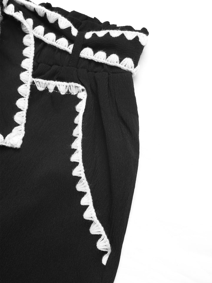 Bow-Belt Zigzag-Stitch Sweet Pants