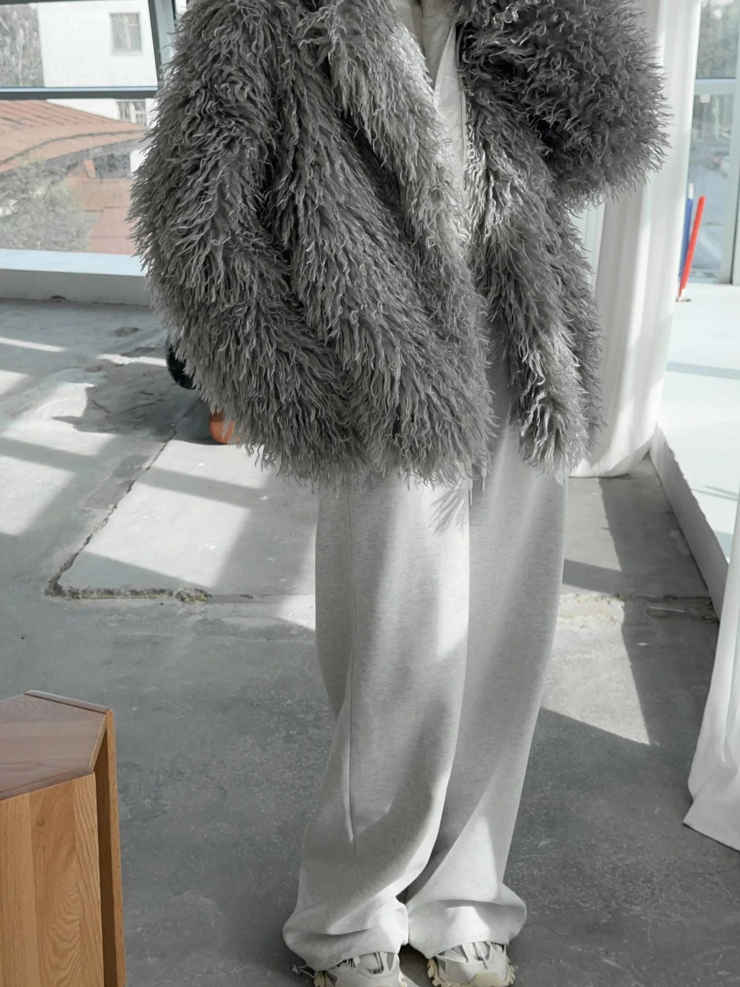 Fluffy White Faux Fur Coat