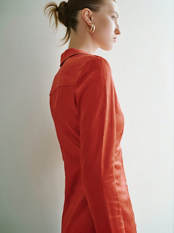 Urban Revivo Skinny V-Neck Shirt-Orange