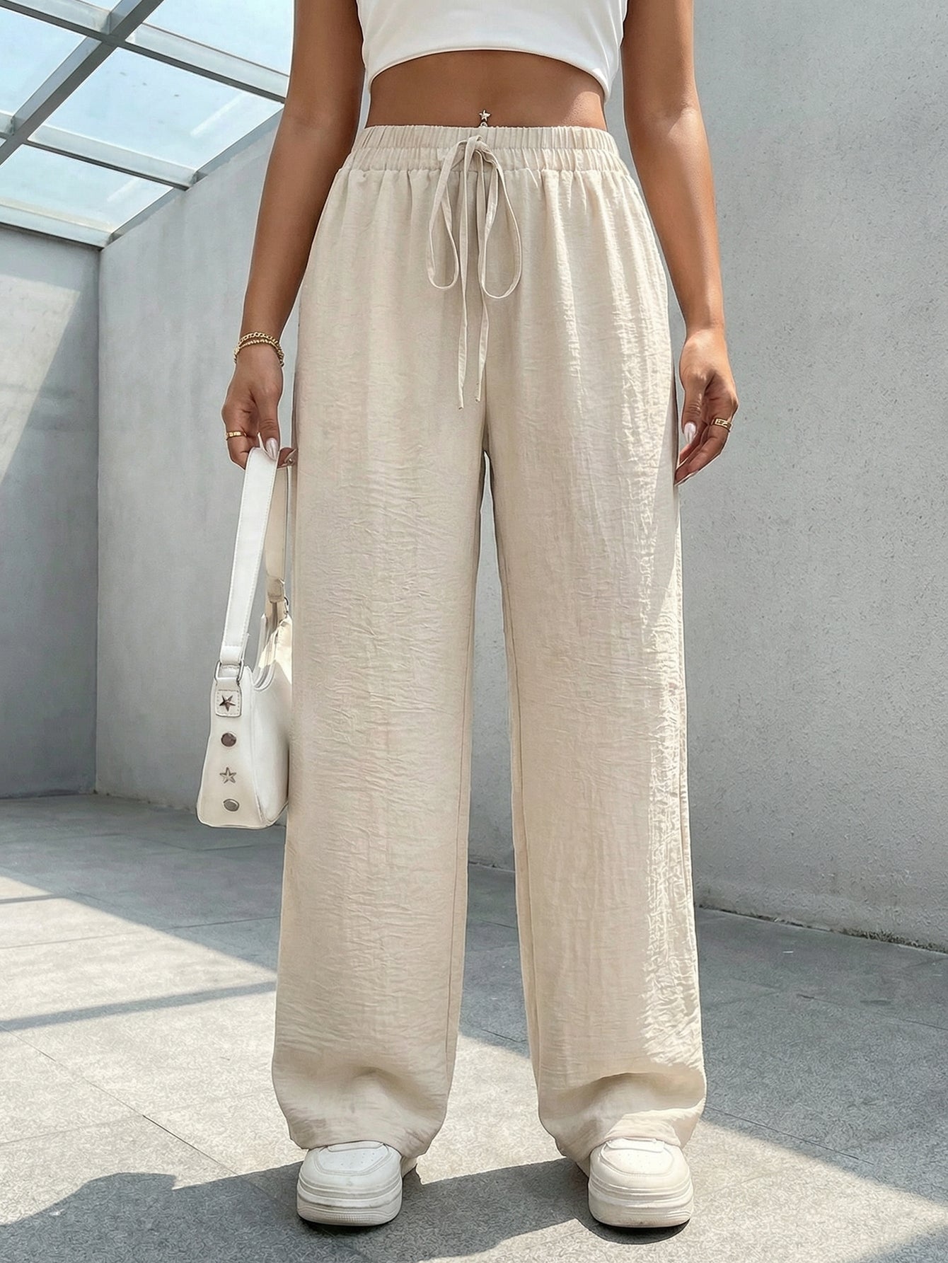 Wide-Leg Drawstring Lounge Pants-Multicolor