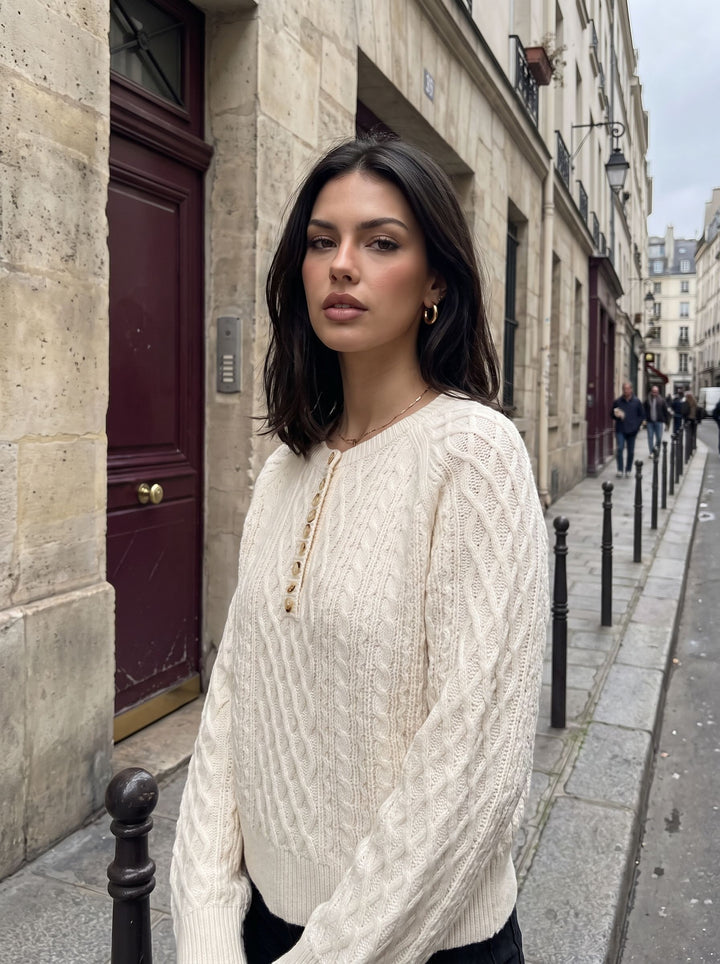Cozy Button Front Cable Knit Sweater