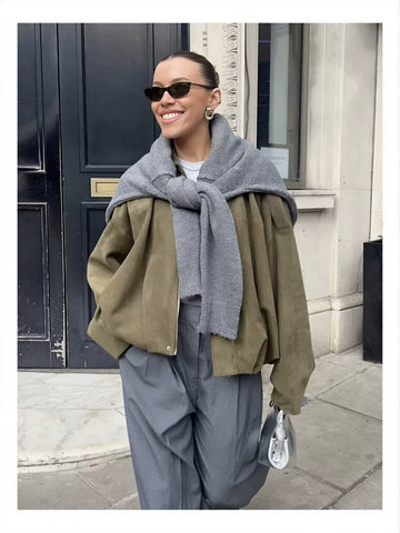 Oversized Suede Bubble Hem Jacket