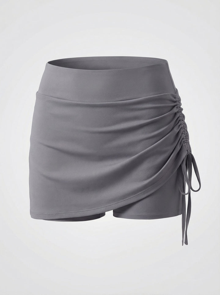 Asymmetrical-Ruched Drawstring Tennis Skort