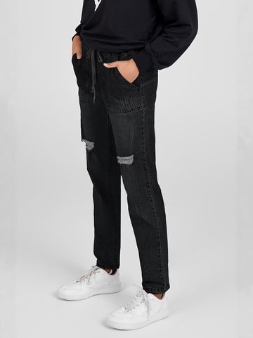 High Waist Drawstring Detail Jeans