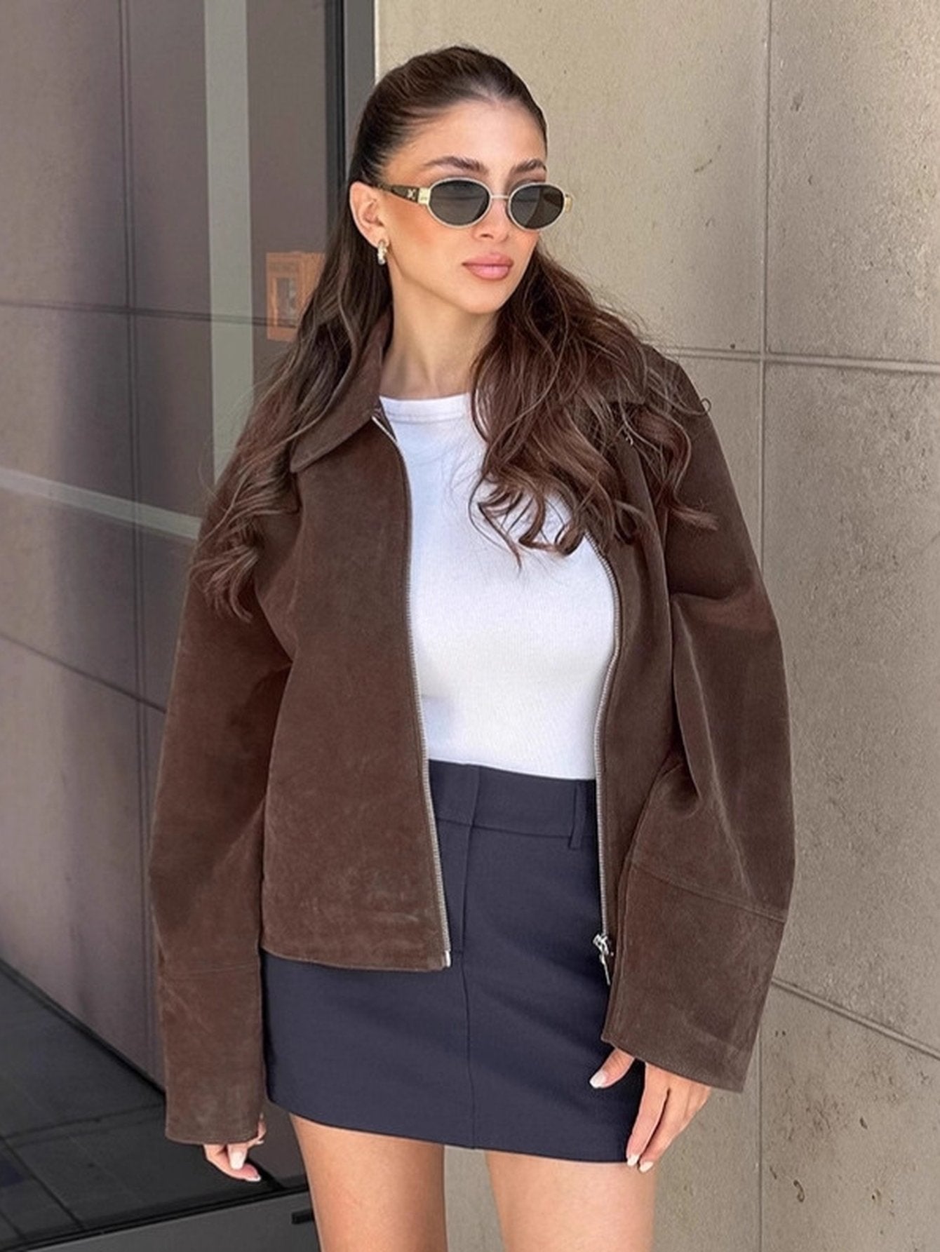 Vintage Brown Suede Zip Jacket