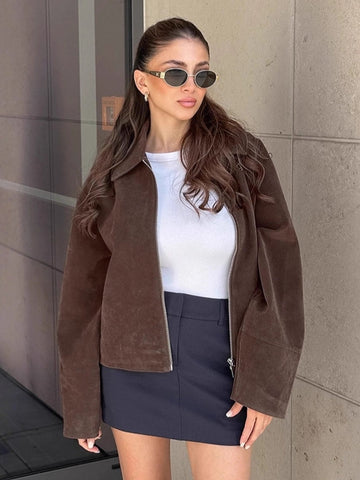 Vintage Brown Suede Zip Jacket