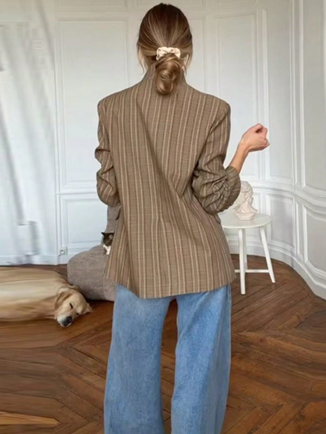 Plaid Stand Collar Blazer Jacket