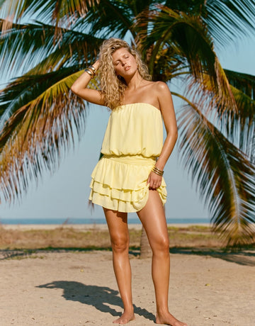 Strapless Ruffled Hem Mini Dress