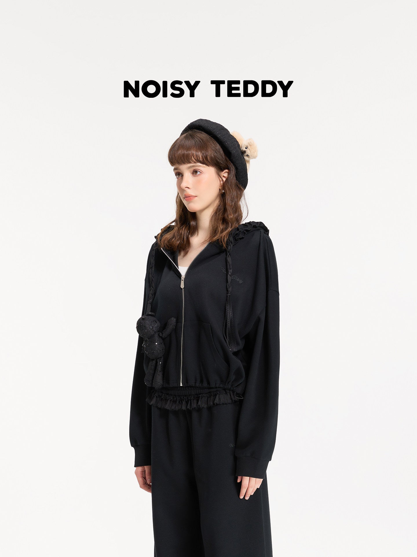 Lace Detail Zip Up Hooded Jacket