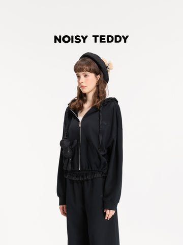 Lace Detail Zip Up Hooded Jacket