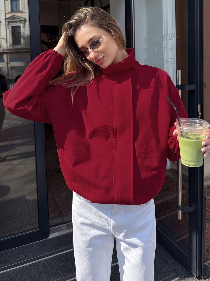 Oversized Mock Neck Zip Up Jacket