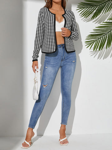Classic Houndstooth Open Front Jacket