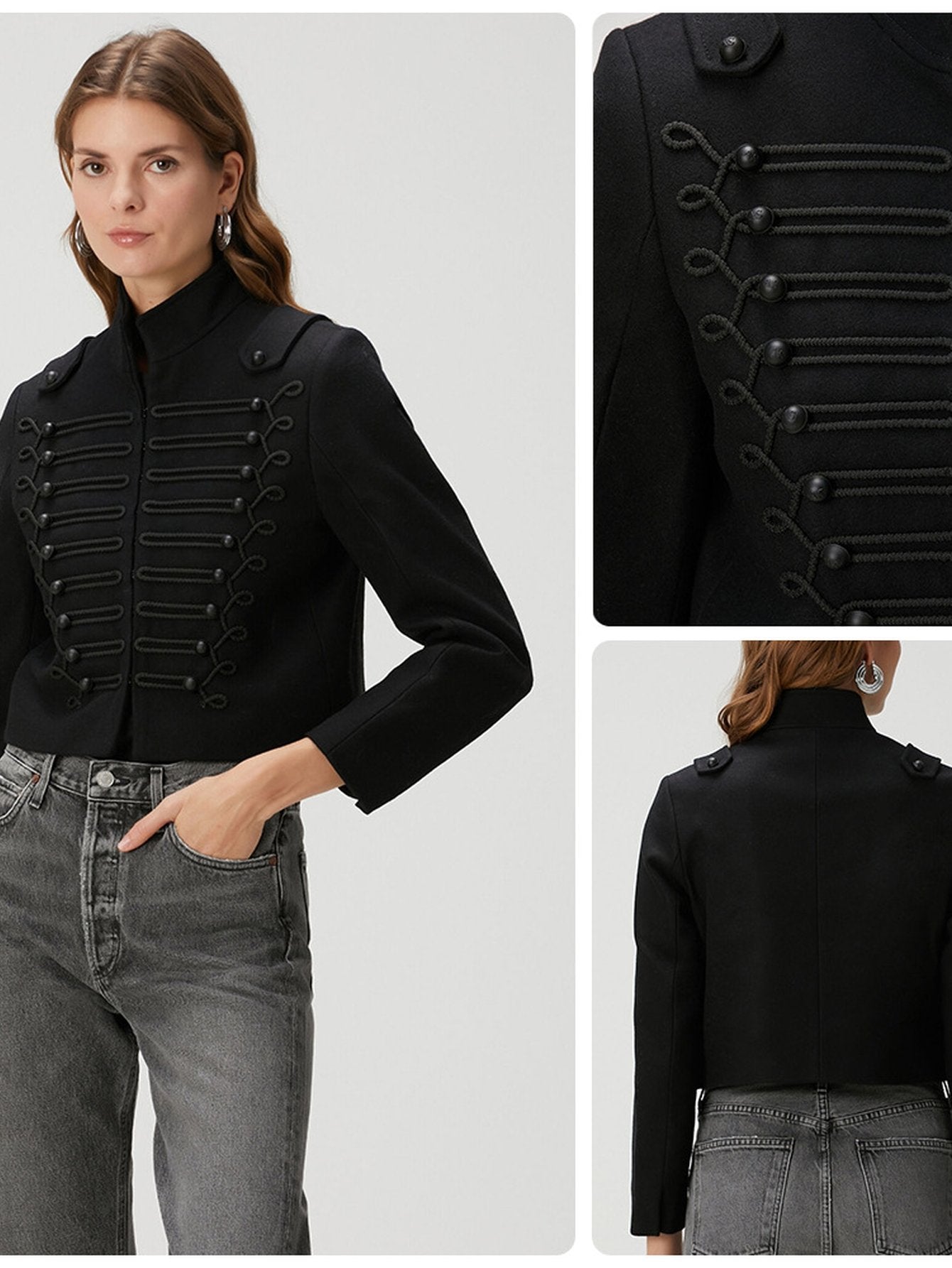Cropped Military Style Black Jacket