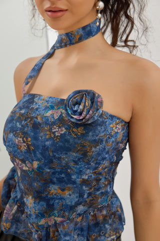 Floral Asymmetric-Hem Romantic Bandeau Top