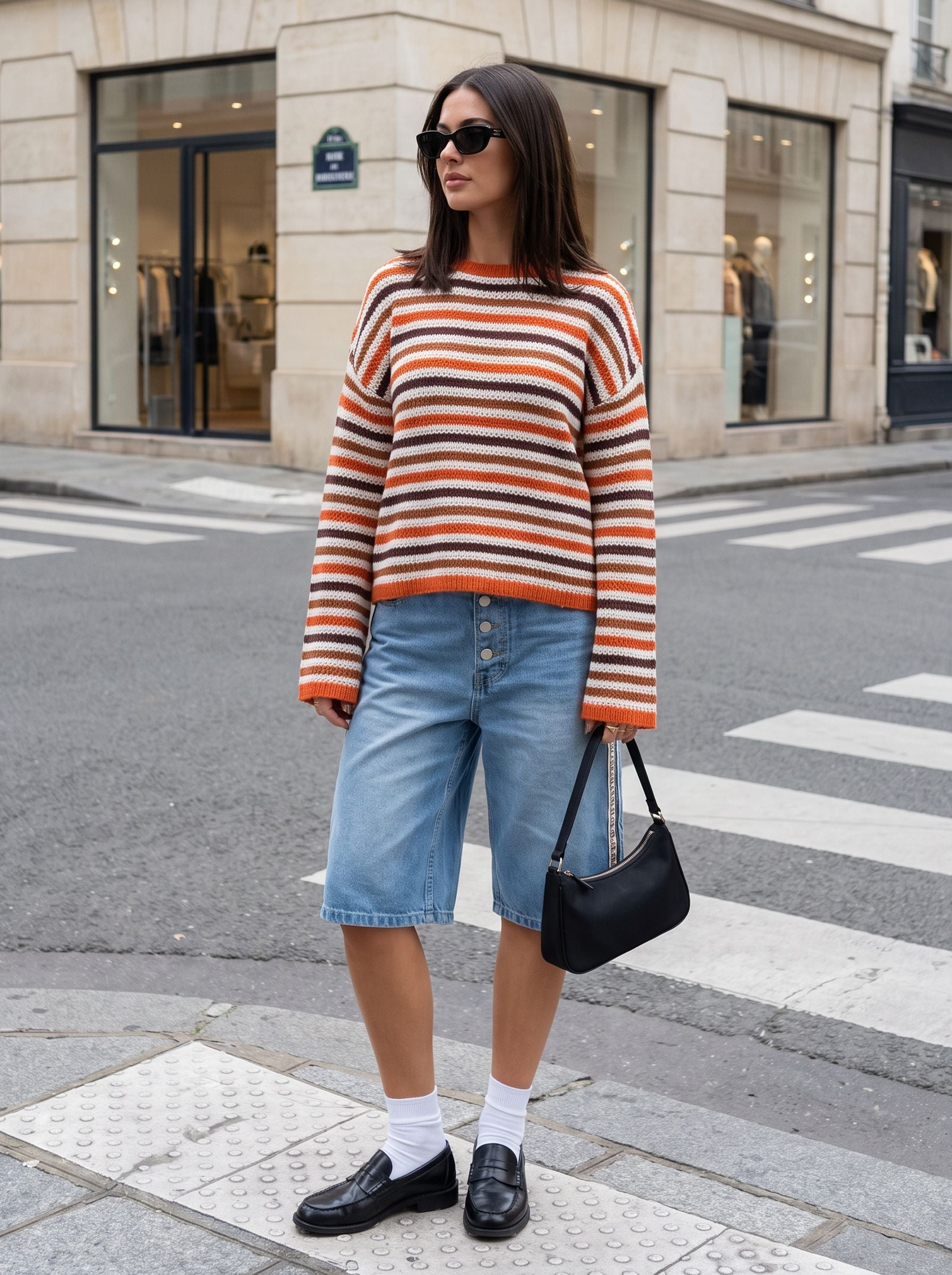 Oversized Striped Crewneck Knit Sweater