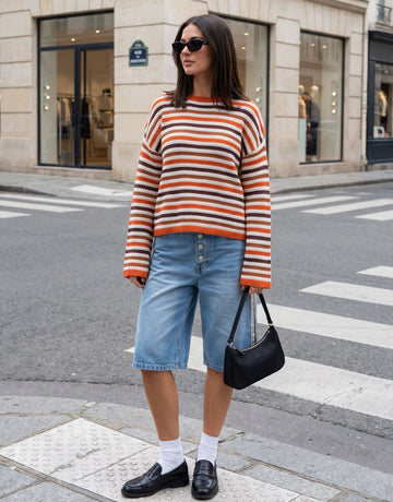 Oversized Striped Crewneck Knit Sweater