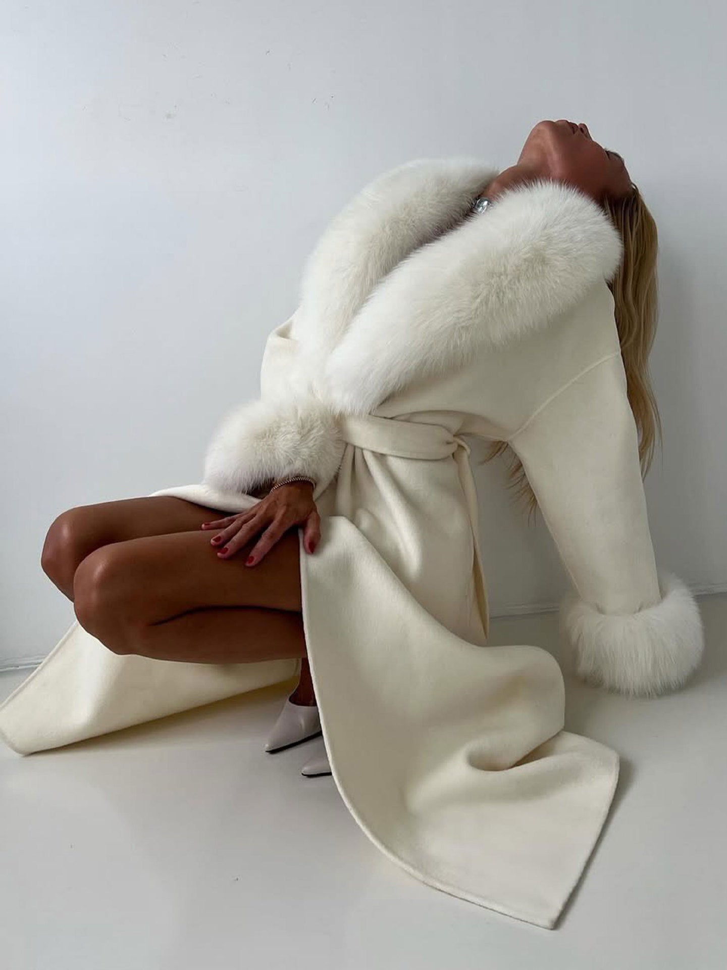 Faux Fur Trim Wool Long Coat