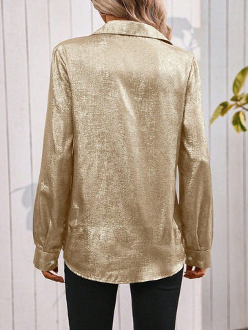 Metallic Shimmer Button Down Shirt