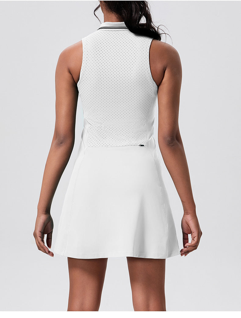 Polo Collar Front Zipper Sports Mini Dress
