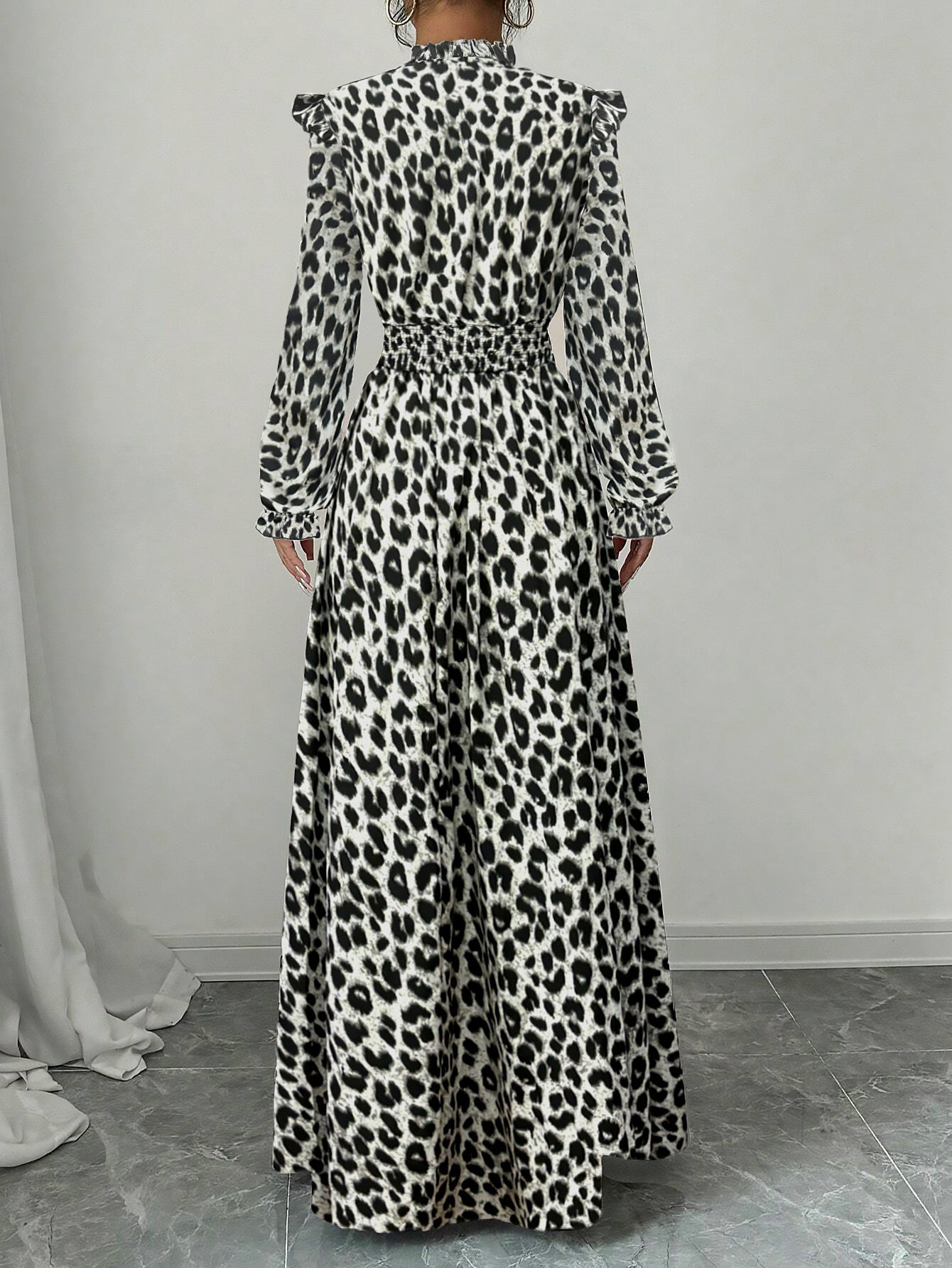 Leopard Print Ruffled Maxi Dress