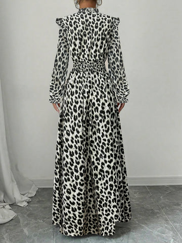 Leopard Print Ruffled Maxi Dress