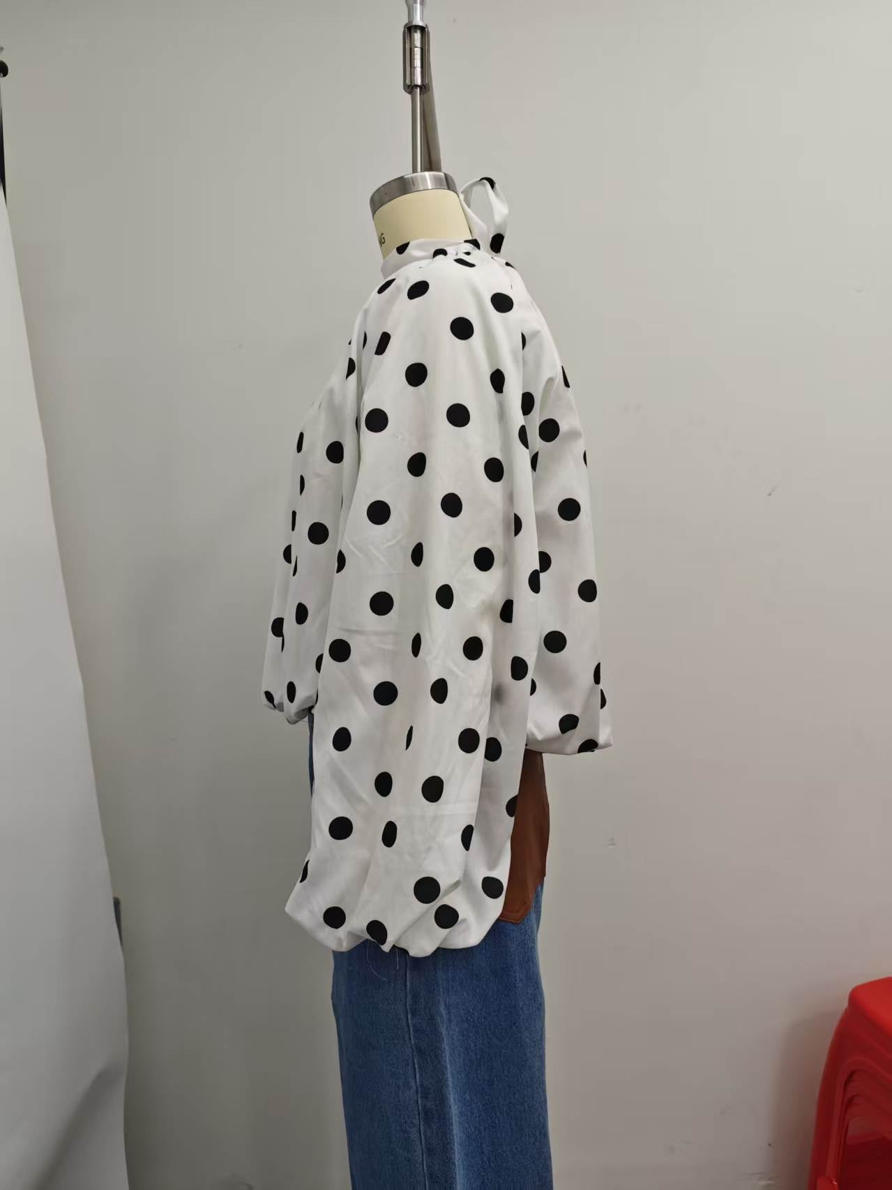 Polka Dot Balloon Sleeve Chiffon Blouse