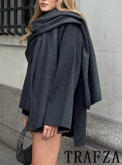 Cozy Layered Buttoned Wool Cape Coat