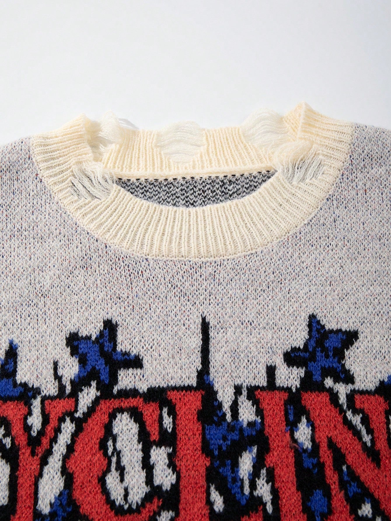 Distressed Graphic Oversized Knit Sweater