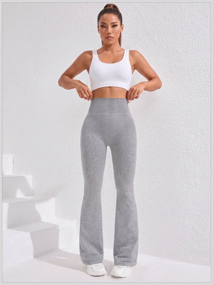 High Waisted Ribbed Flare Yoga Pants