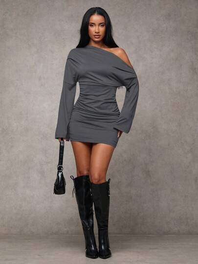 Off Shoulder Ruched Bodycon Mini Dress