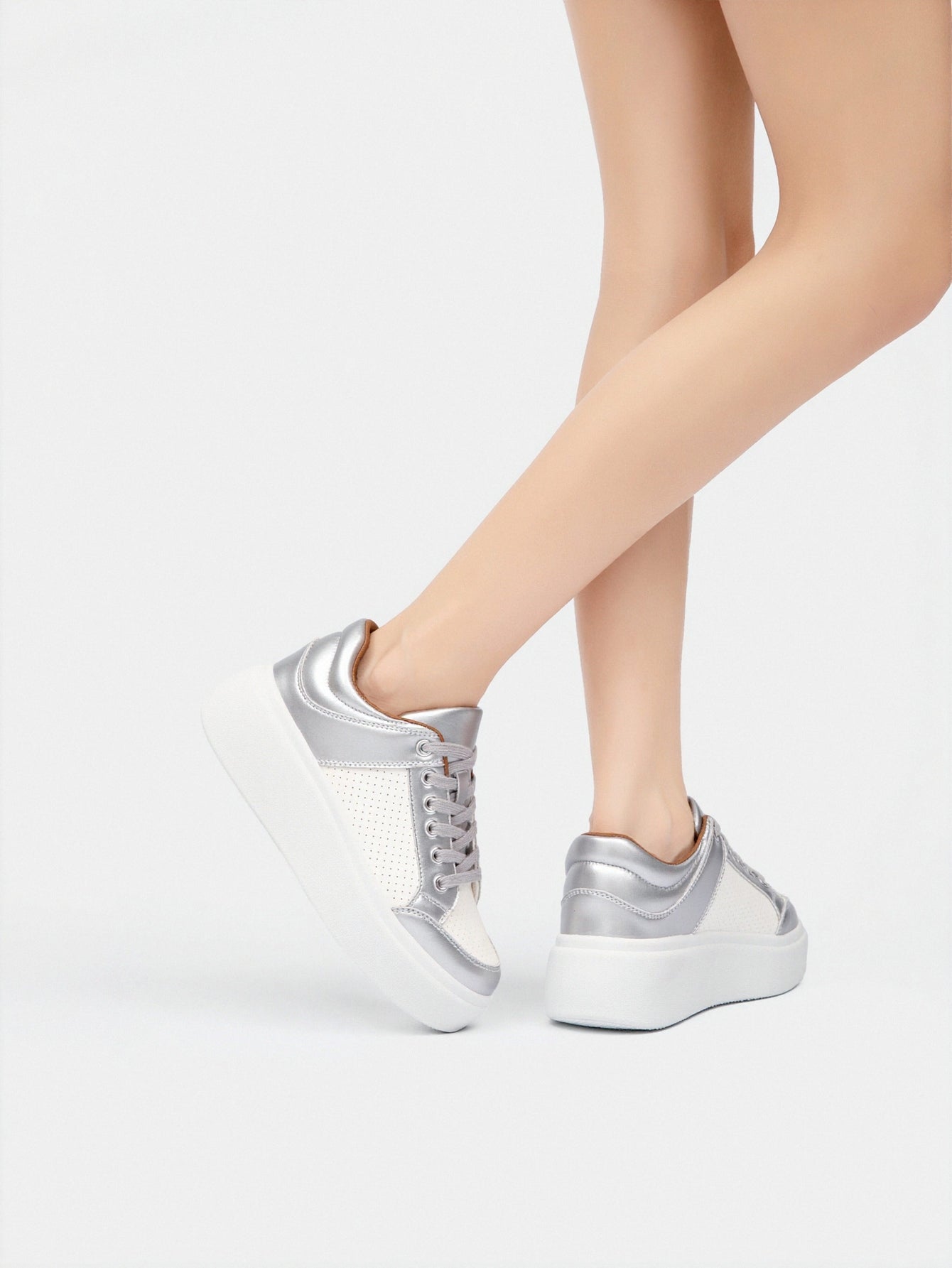 Chunky Platform Breathable Mesh Modern Sneakers-Silver