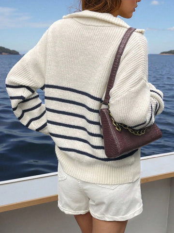 Striped Half Zip Pullover Sweater