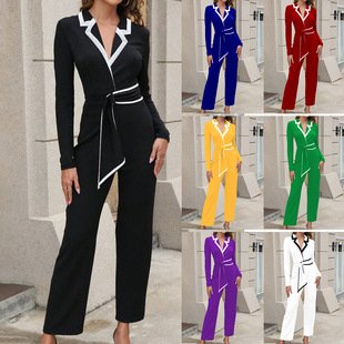 Elegant Lapel Belted Wide Leg Jumpsuit