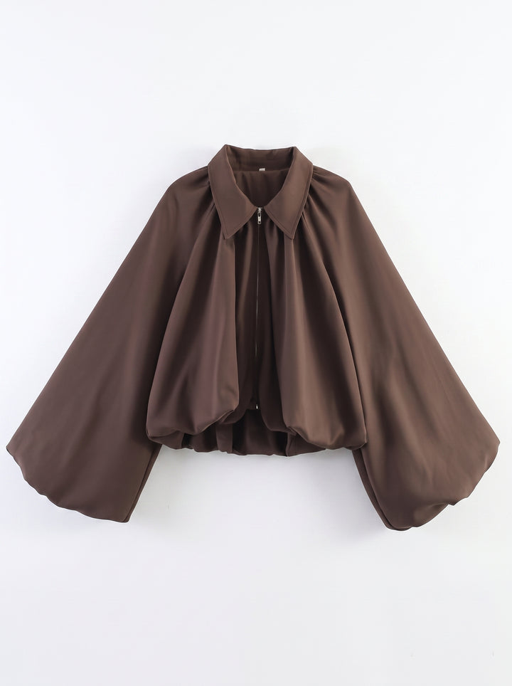 Oversized Pleated Zip Up Jacket
