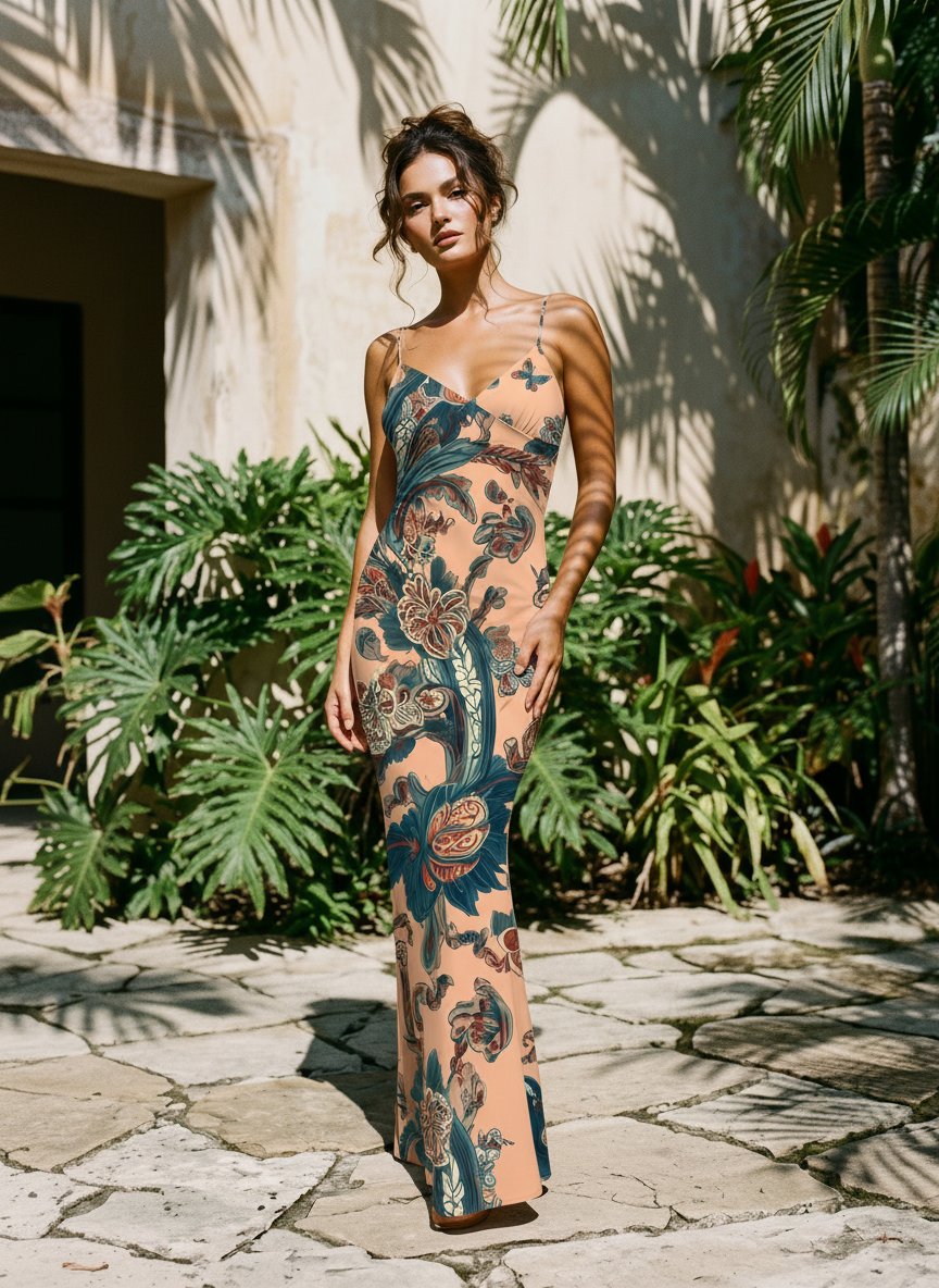 KIRA Floral Print Spaghetti Strap Bodycon Maxi Dress