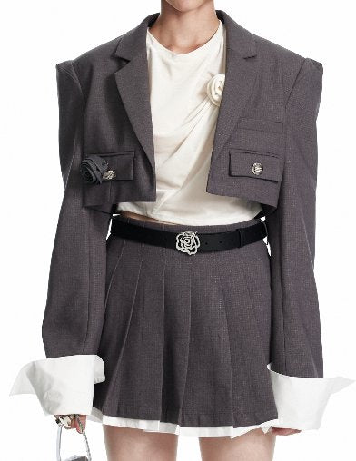 Cropped Structured Shoulder Blazer Jacket