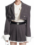 Cropped Structured Shoulder Blazer Jacket