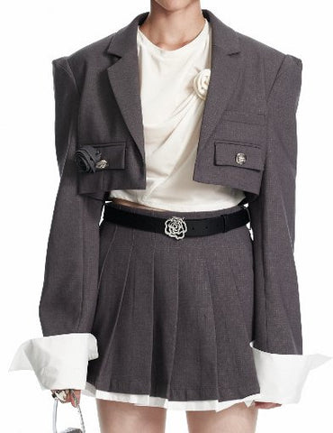 Cropped Structured Shoulder Blazer Jacket