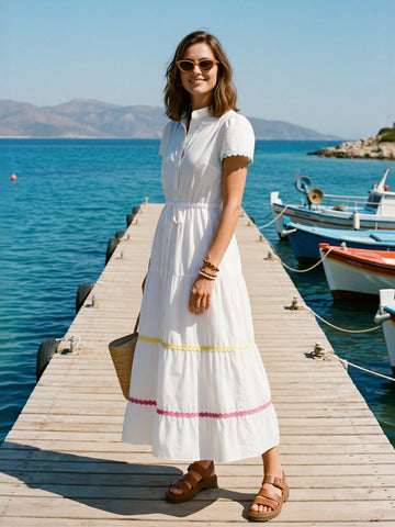 Tiered Color Trim Midi Dress