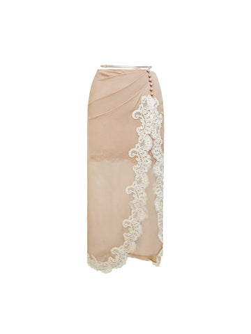 Sheer Lace High Slit Skirt